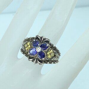 Barbara Bixby Sterling 18K Gold Floral Ring with Tanzanite/Iolite Accent JR1081